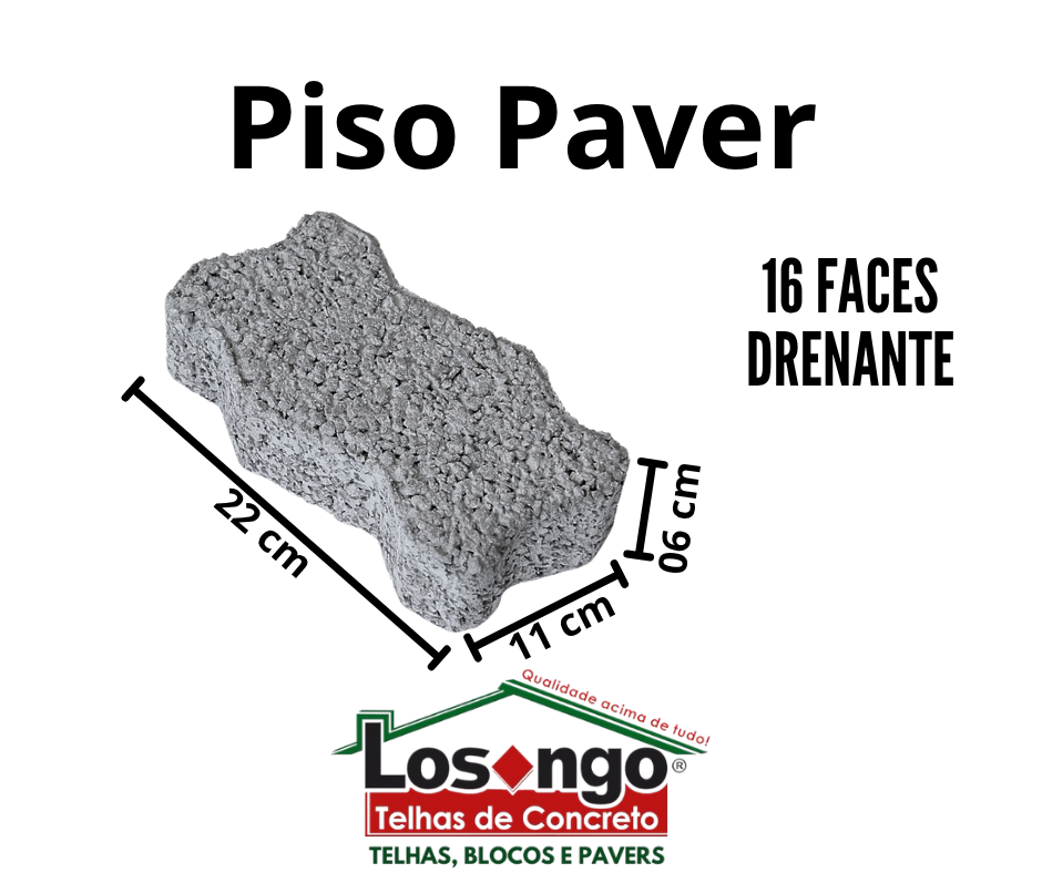 Piso Paver 16 Faces Drenante